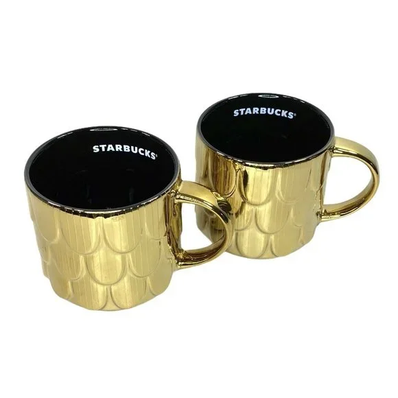 New Starbucks SET of 2 Gold Mermaid Coffee Mugs Rare - Picture 7 of 7